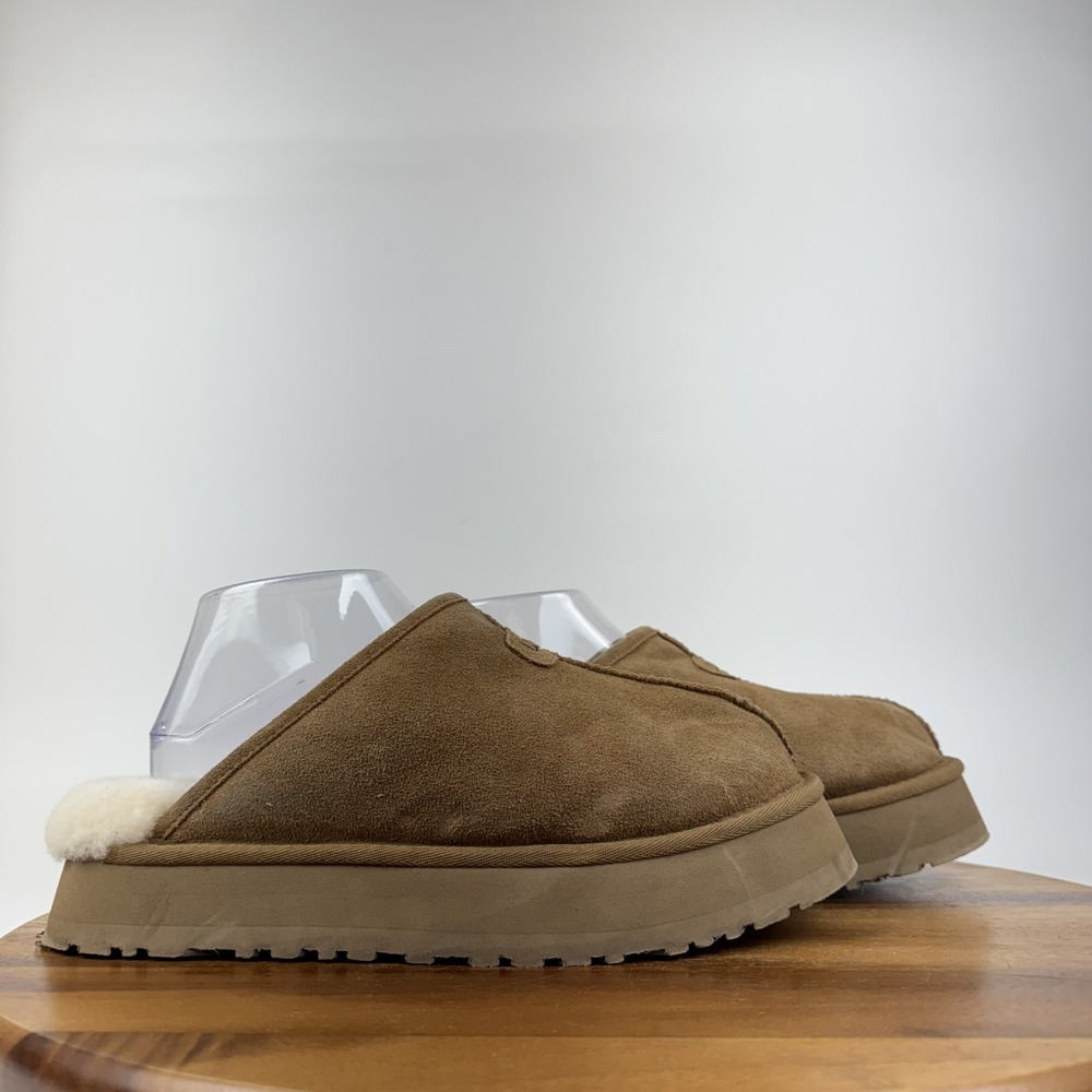 Womens Ugg Discoquette Chestnut Wool Lined Platform Comfort Slippers Mule Sz 10